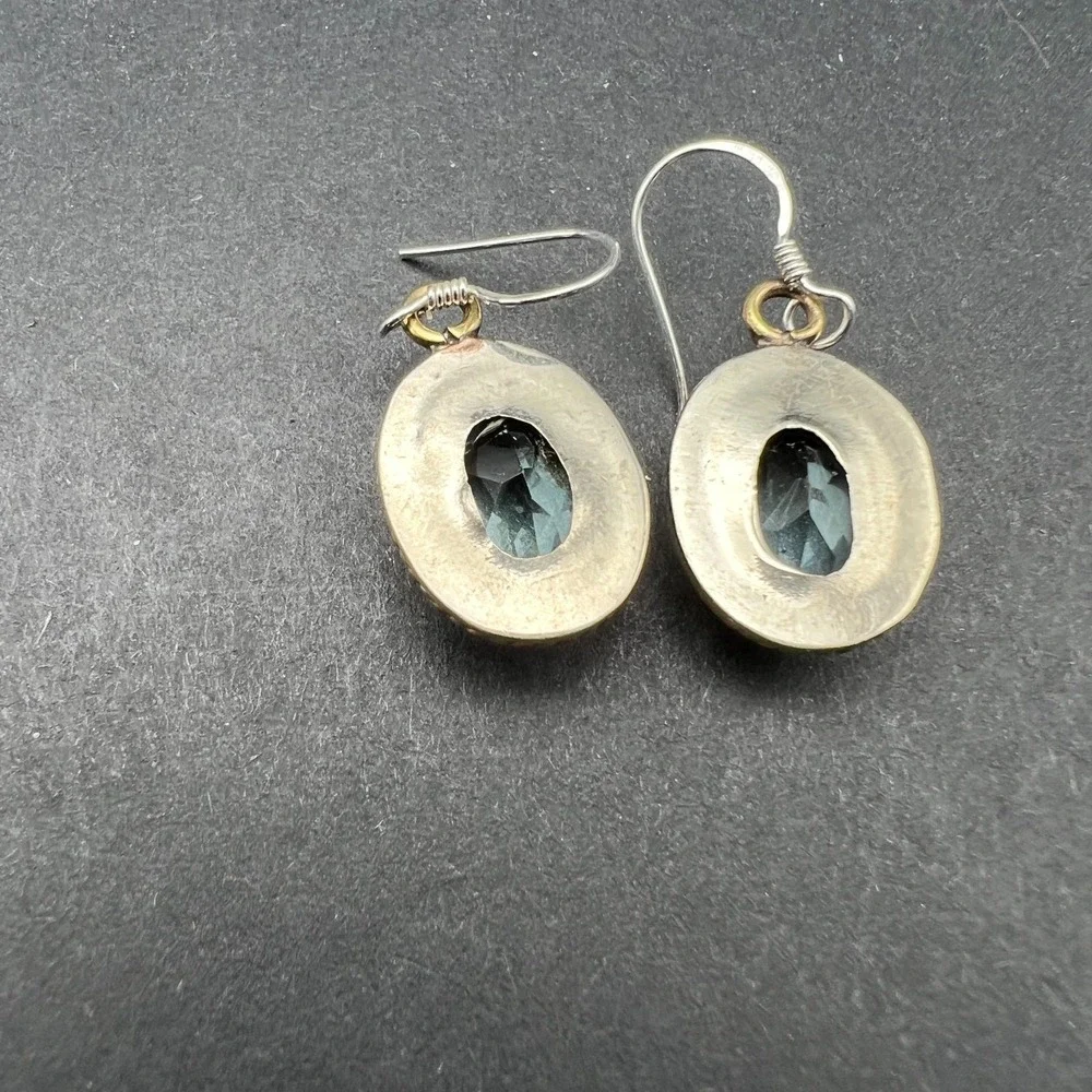 Womens Dangle Earrings Blue‎ Faceted Glass Mixed Metal Vintage Boho Artisanal